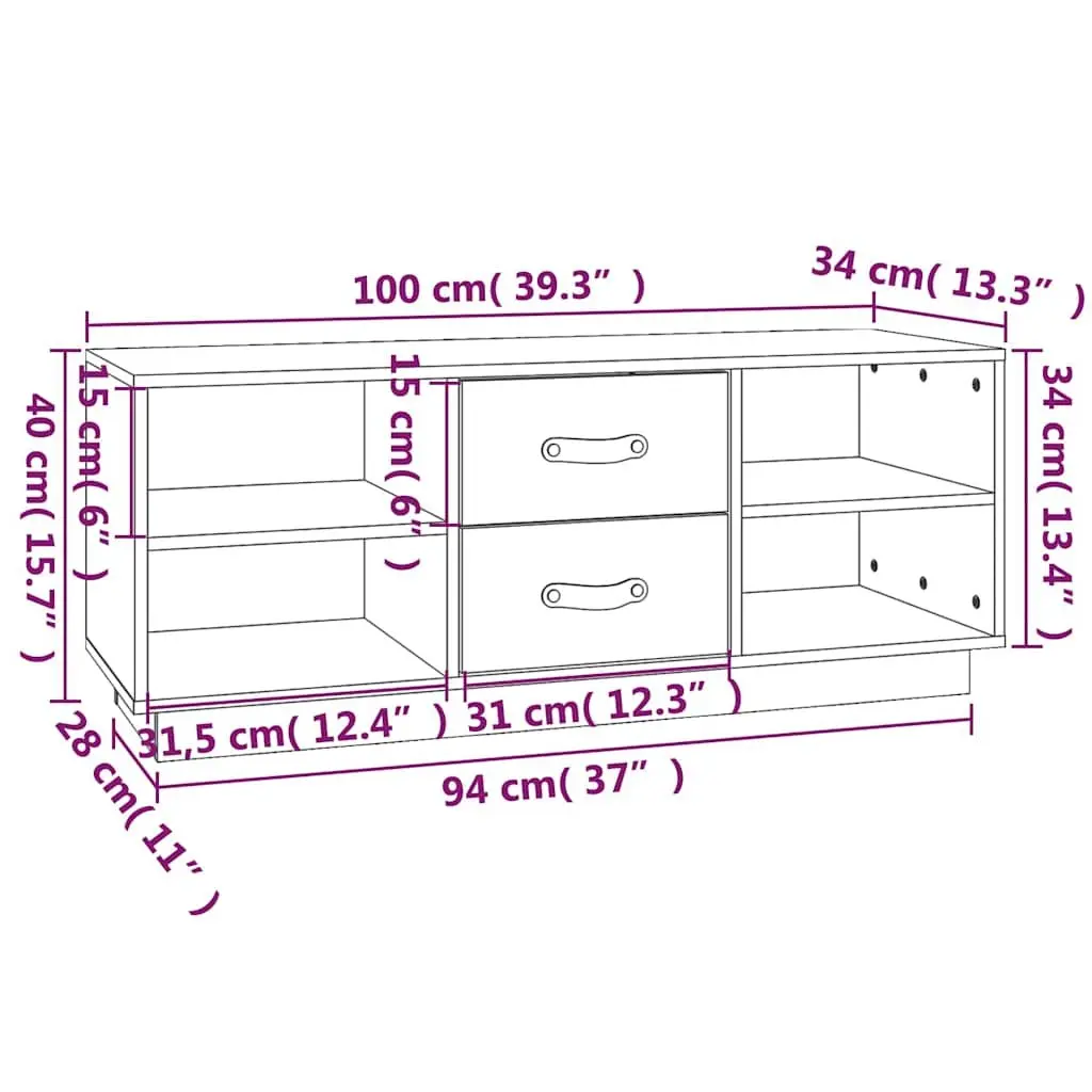 TV Cabinet Solid Pine Wood Media Unit Living Room Storage 100x34x40 cm Brown