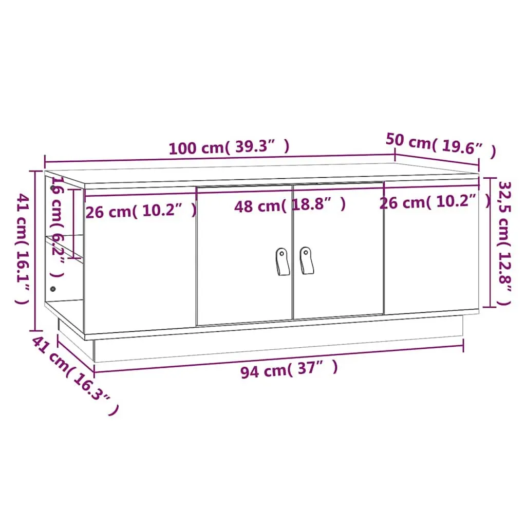Coffee Table 100x50x41 cm Brown Solid Pine Wood Storage Compartment Shelves