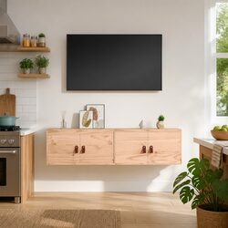 Wall Cabinets 2 pcs 60x30x30 cm Solid Pine Wood Storage Shelves Brown
