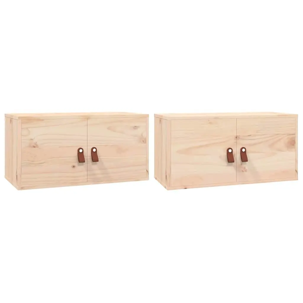 Wall Cabinets 2 pcs 60x30x30 cm Solid Pine Wood Storage Shelves Brown