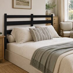 Warm and Practical Black Slatted Pine Bed Headboard