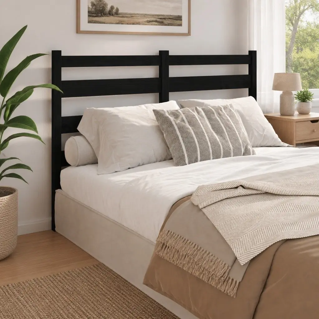 Black Pine Bed Headboard 156cm Slatted Style