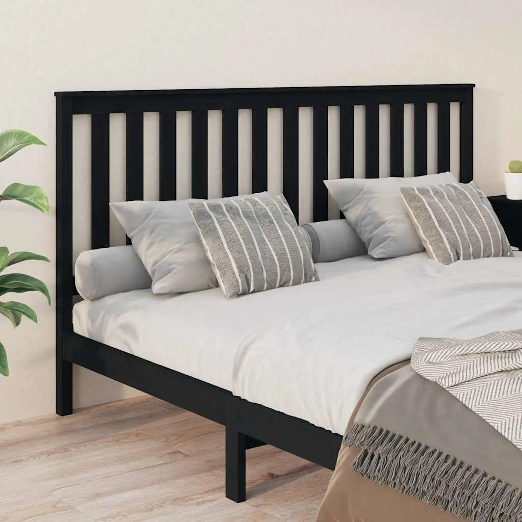 Bed Headboard Solid Pine Wood Slatted 186cm Black Modern Bedroom Furniture