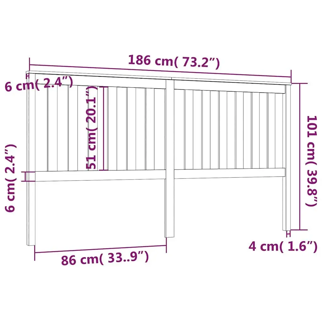 Bed Headboard Solid Pine Wood Slatted 186cm Black Modern Bedroom Furniture