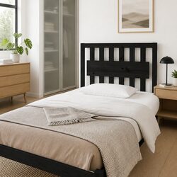 Bed Headboard 95.5cm Black Solid Pine Wood Rustic Wooden Bedroom Backrest