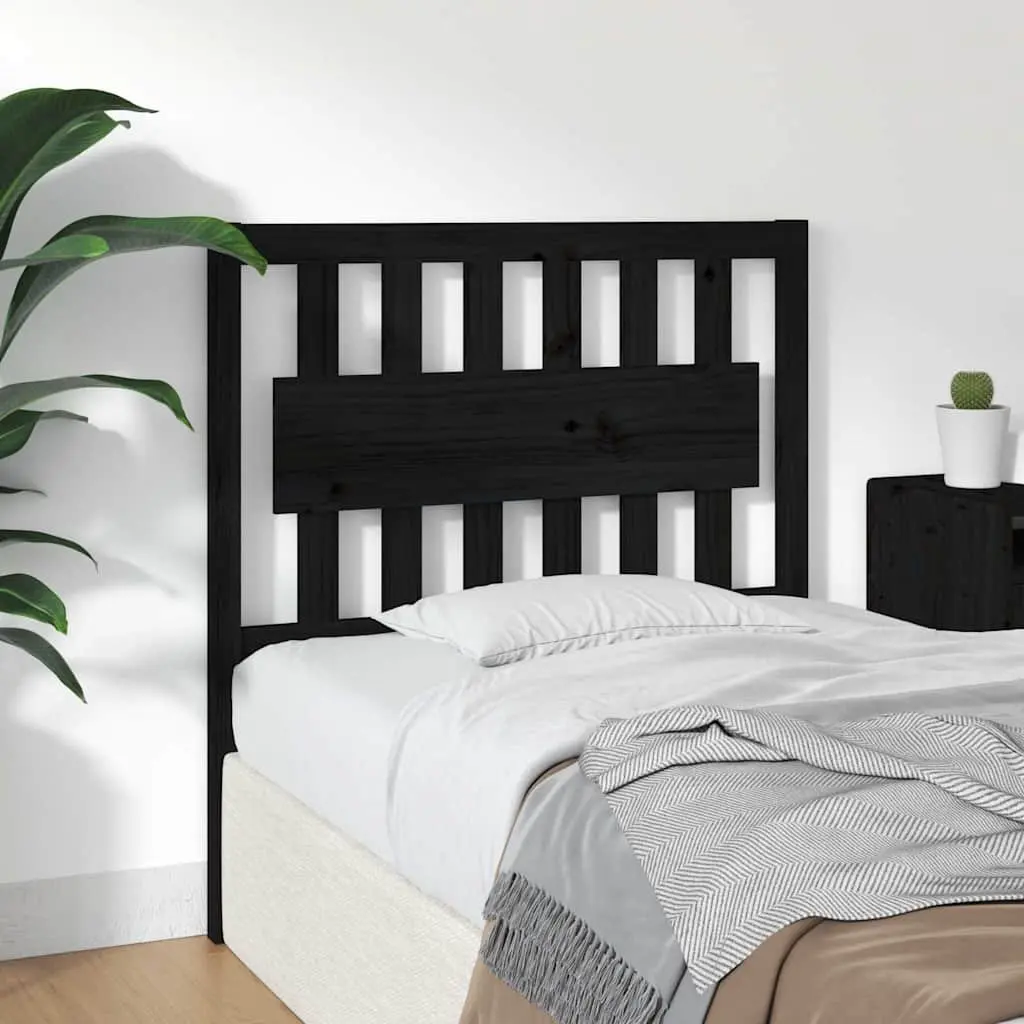 Bed Headboard Rustic Wooden 95.5cm Black Solid Pine Wood