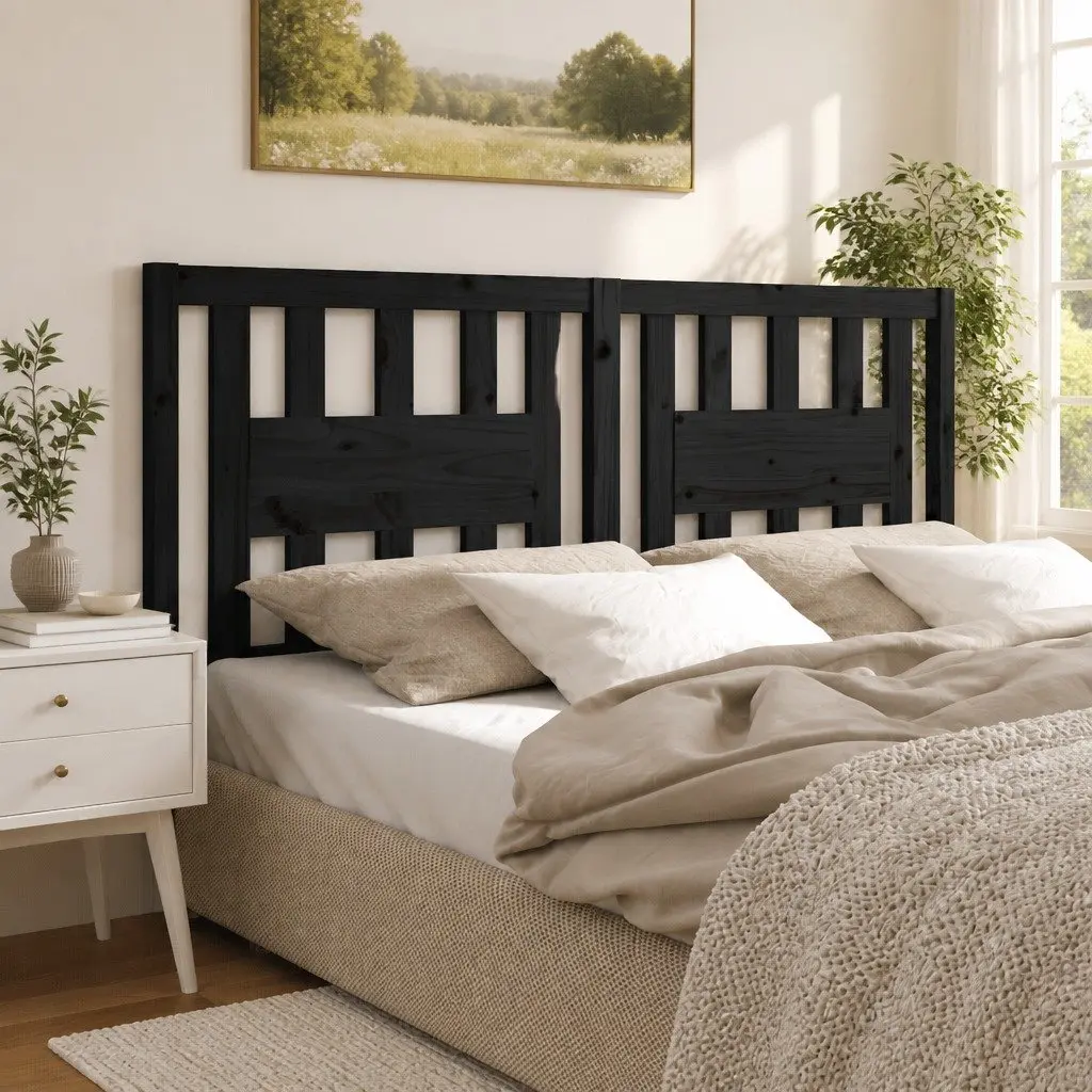Black Headboard Made of Solid Pine