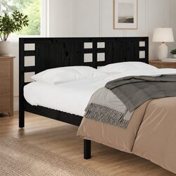 Headboard Black 141 cm Solid Wood Pine Bed Frame Bedroom Furniture Support