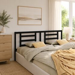 Black Wooden Bed Headboard 186 cm Solid Pine Wood Slatted Design Bedroom
