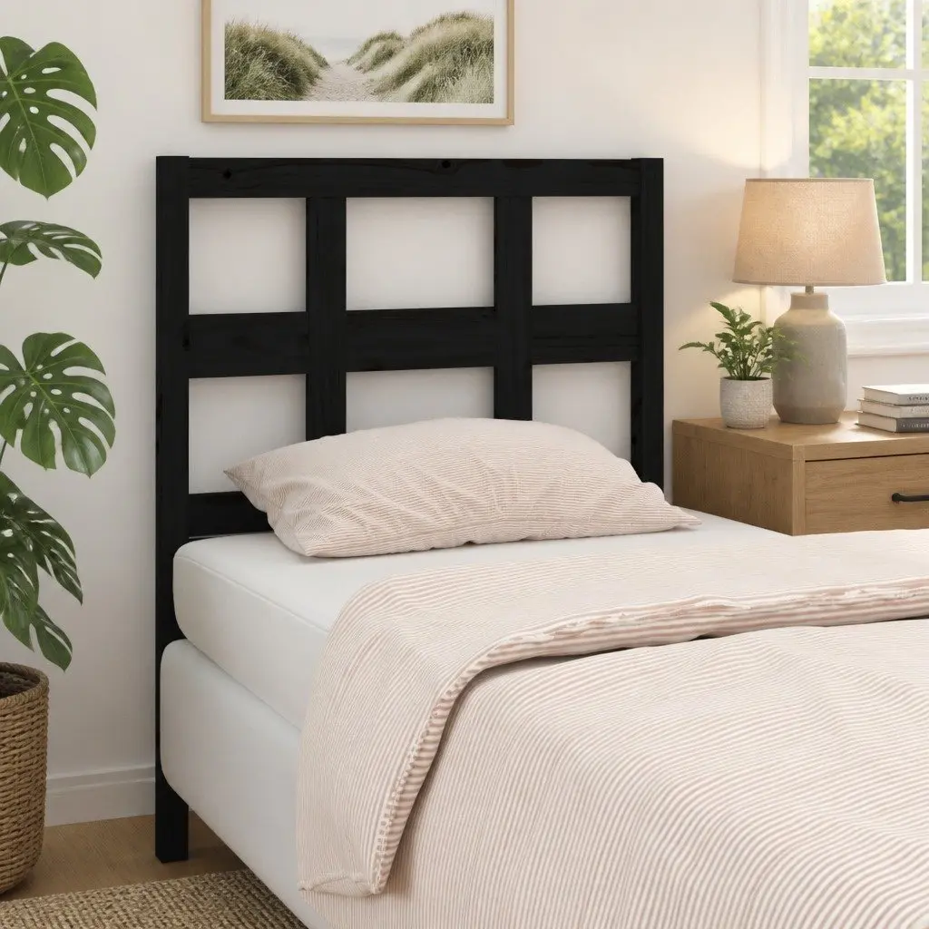 Bed Headboard Rustic Black 95.5cm Solid Pine Wood Bedroom Furniture Backrest