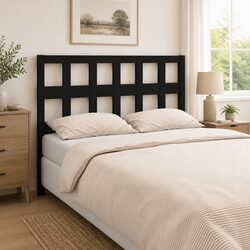 Bed Headboard 185.5cm Black Solid Pine Wood Rustic Bedroom Furniture Wall Mount