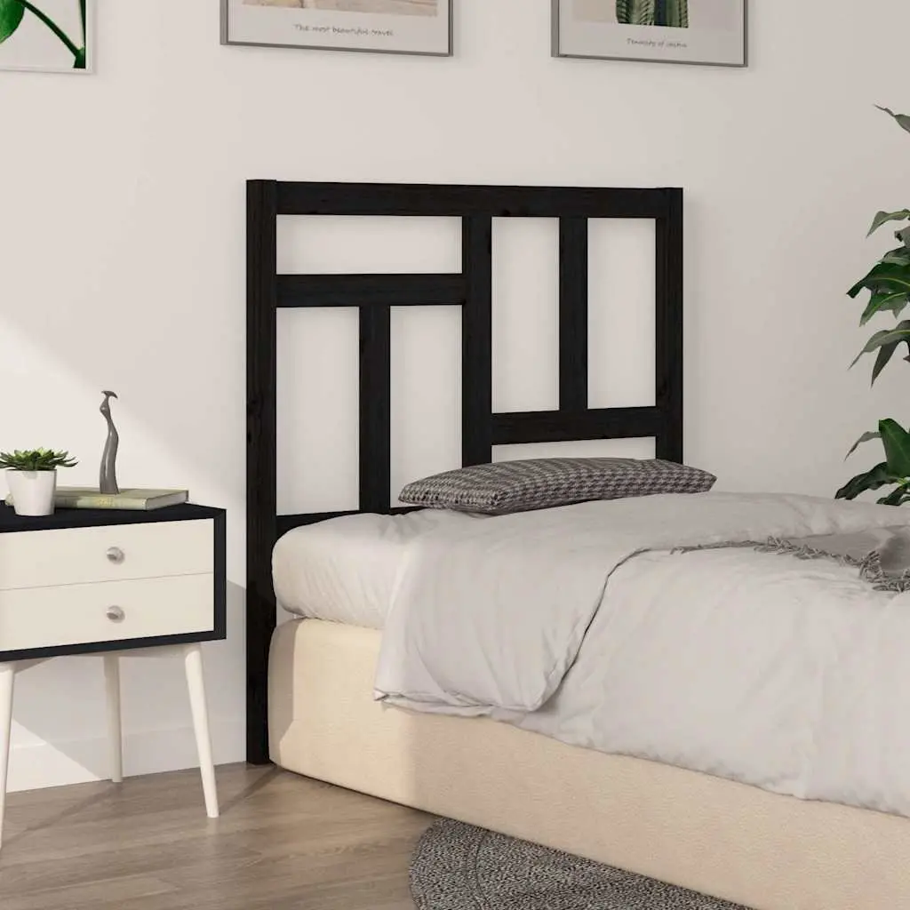 Bed Headboard Black 95.5cm Solid Pine Wood Slatted Modern