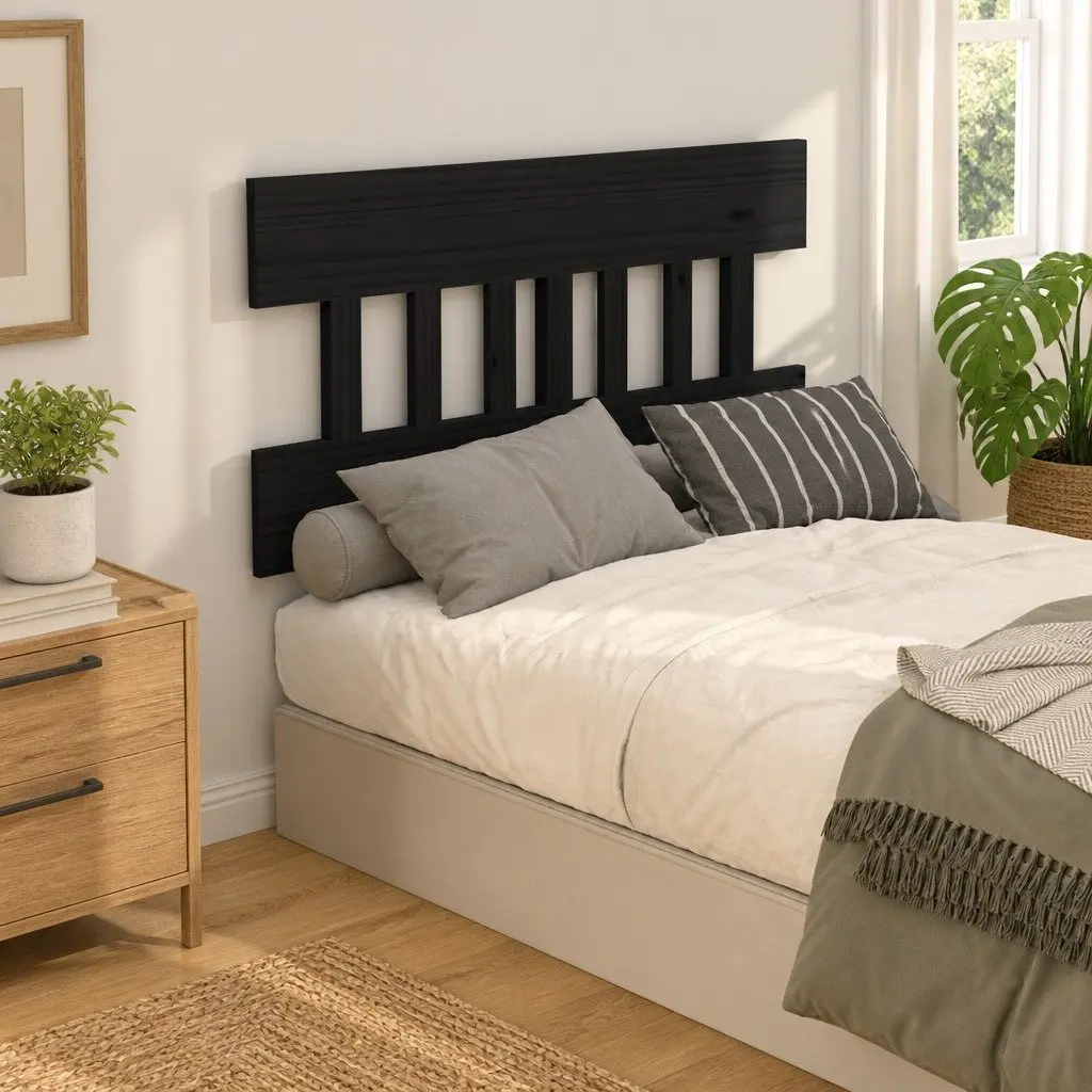 Black Bed Headboard 138.5 cm Solid Pine Wood