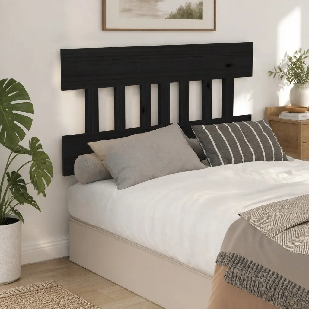 Black Bed Headboard, Solid Pine Wood 183.5 cm
