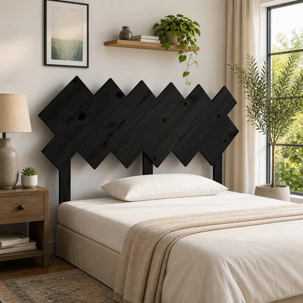 Bed Headboard Black 132cm Solid Wood Pine Rustic Bedroom Furniture