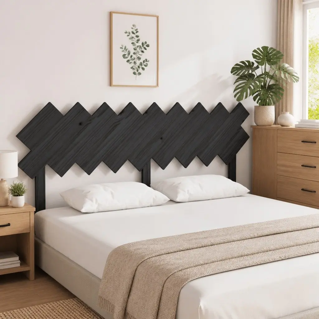 Bed Headboard Black 178 cm Solid Wood Pine Bedroom Furniture Wall Mount