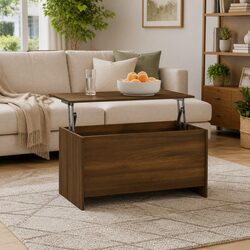 Coffee Table Brown Oak Lift Top Storage Compartment Living Room Furniture