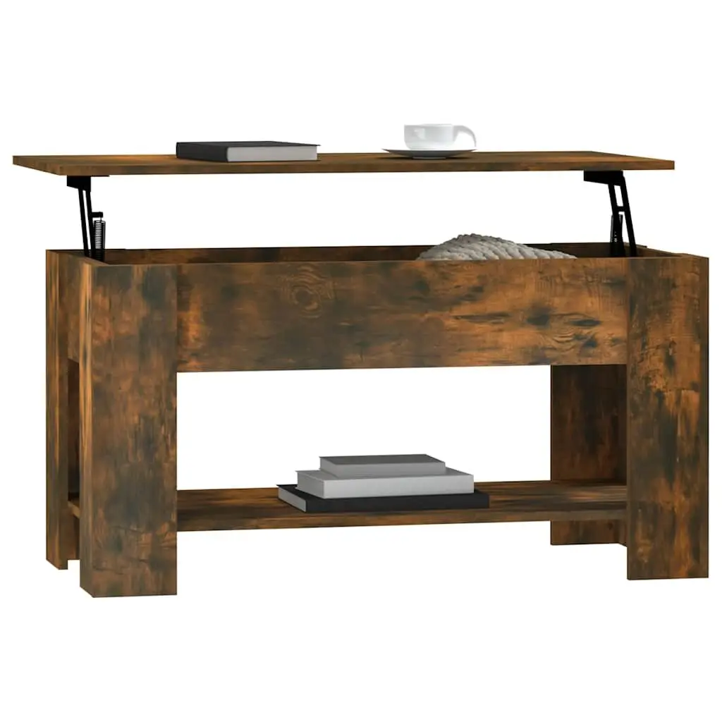 Coffee Table Lift-Top Design Smoked Oak Storage Hidden Compartment Living Room