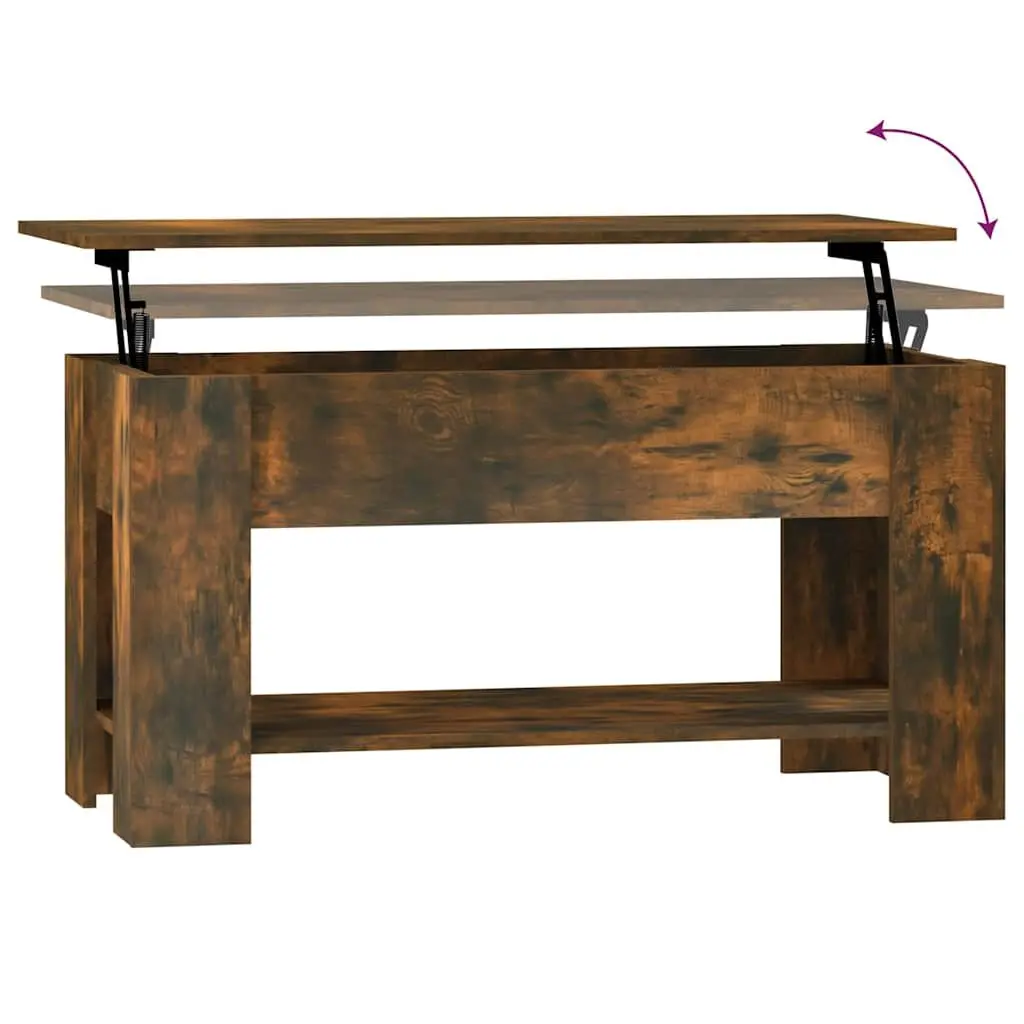 Coffee Table Lift-Top Design Smoked Oak Storage Hidden Compartment Living Room