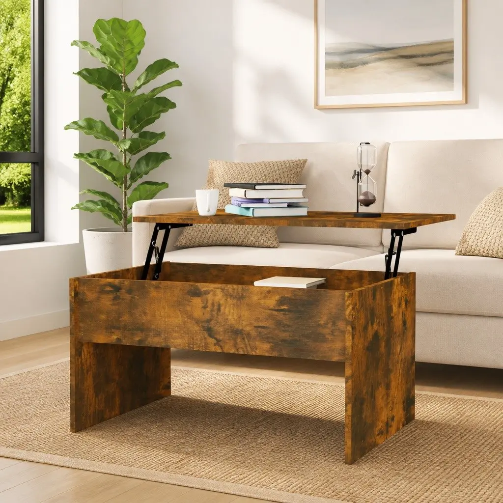 Coffee Table Lift Top Storage Compartment Smoked Oak Modern Living Room