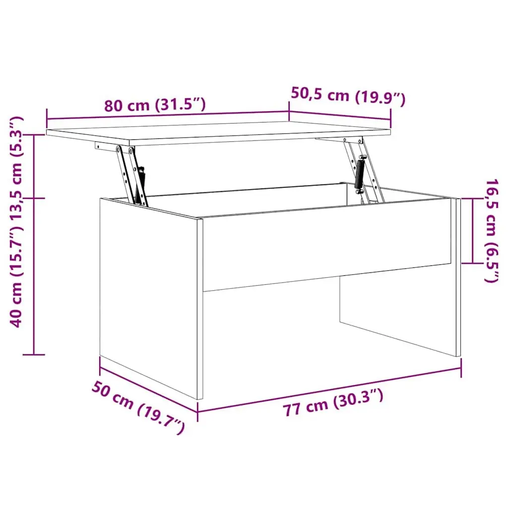 Coffee Table Lift Top Storage Compartment Smoked Oak Modern Living Room
