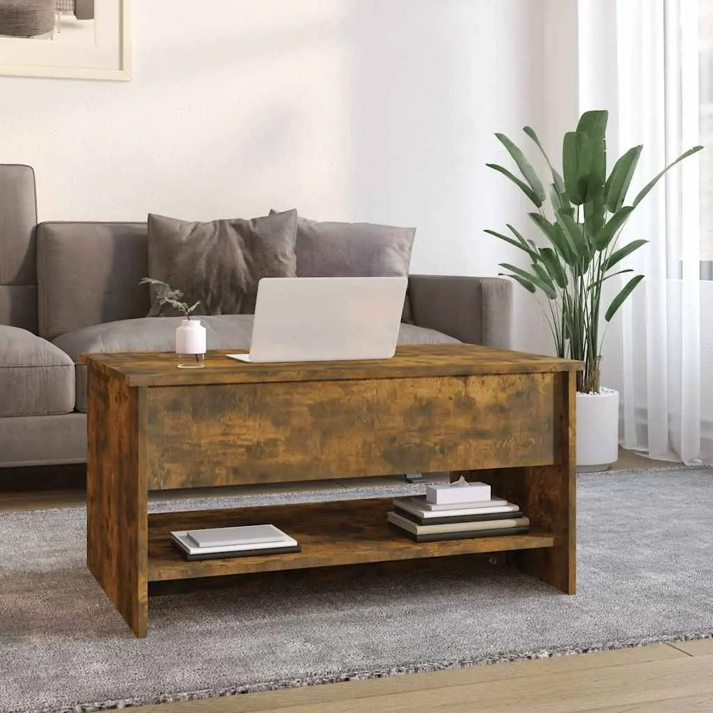Coffee Table Hidden Storage Adjustable Liftable Top 80L x 50W x 40H cm Smoked Oak Brown