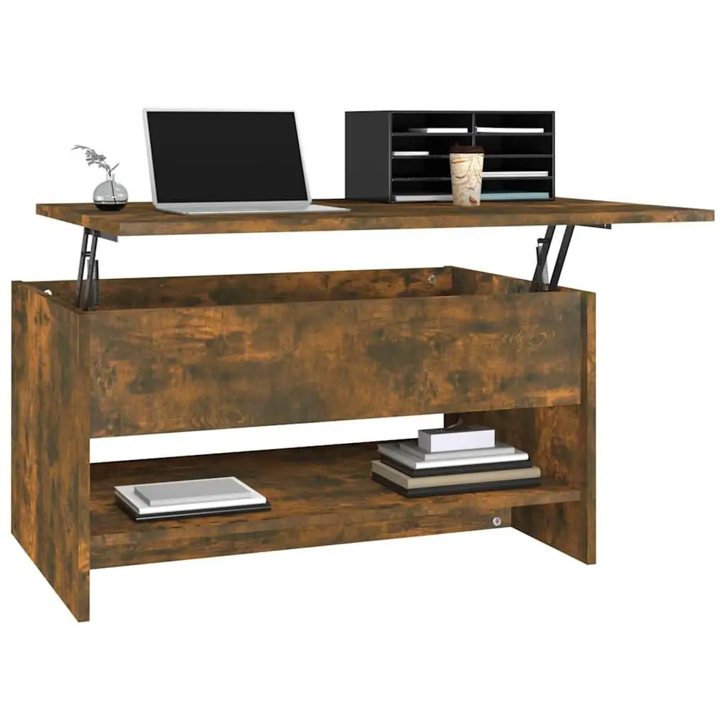 Coffee Table Hidden Storage Adjustable Liftable Top 80L x 50W x 40H cm Smoked Oak Brown