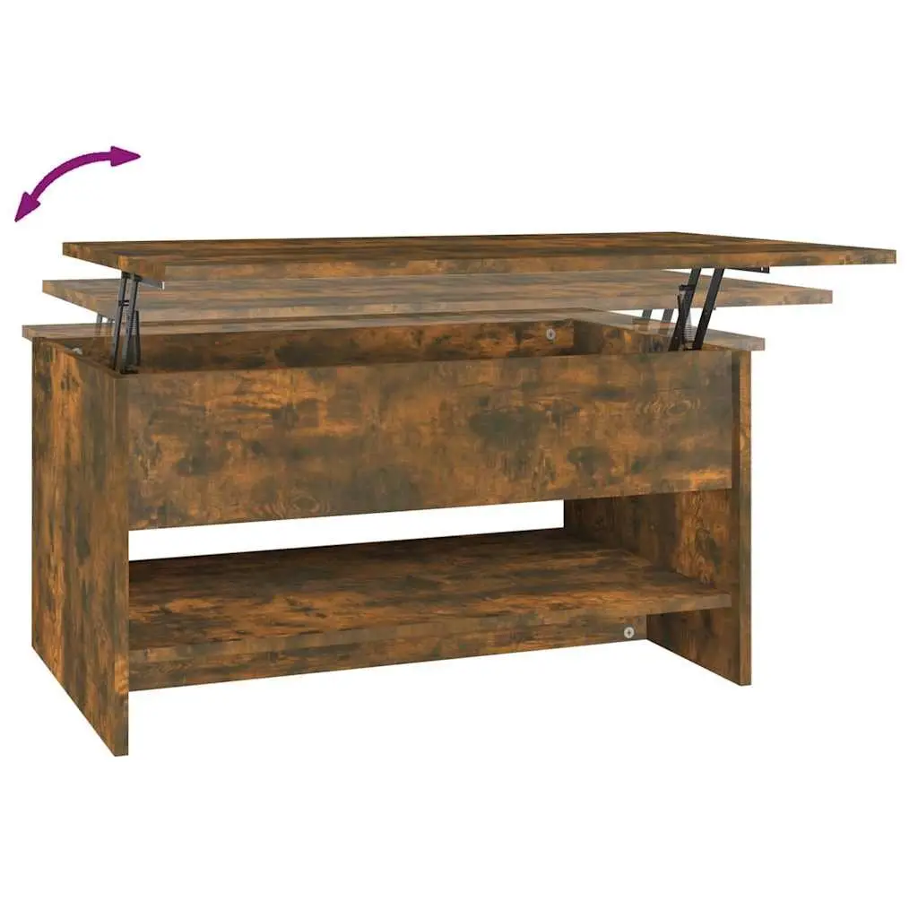 Coffee Table Hidden Storage Adjustable Liftable Top 80L x 50W x 40H cm Smoked Oak Brown