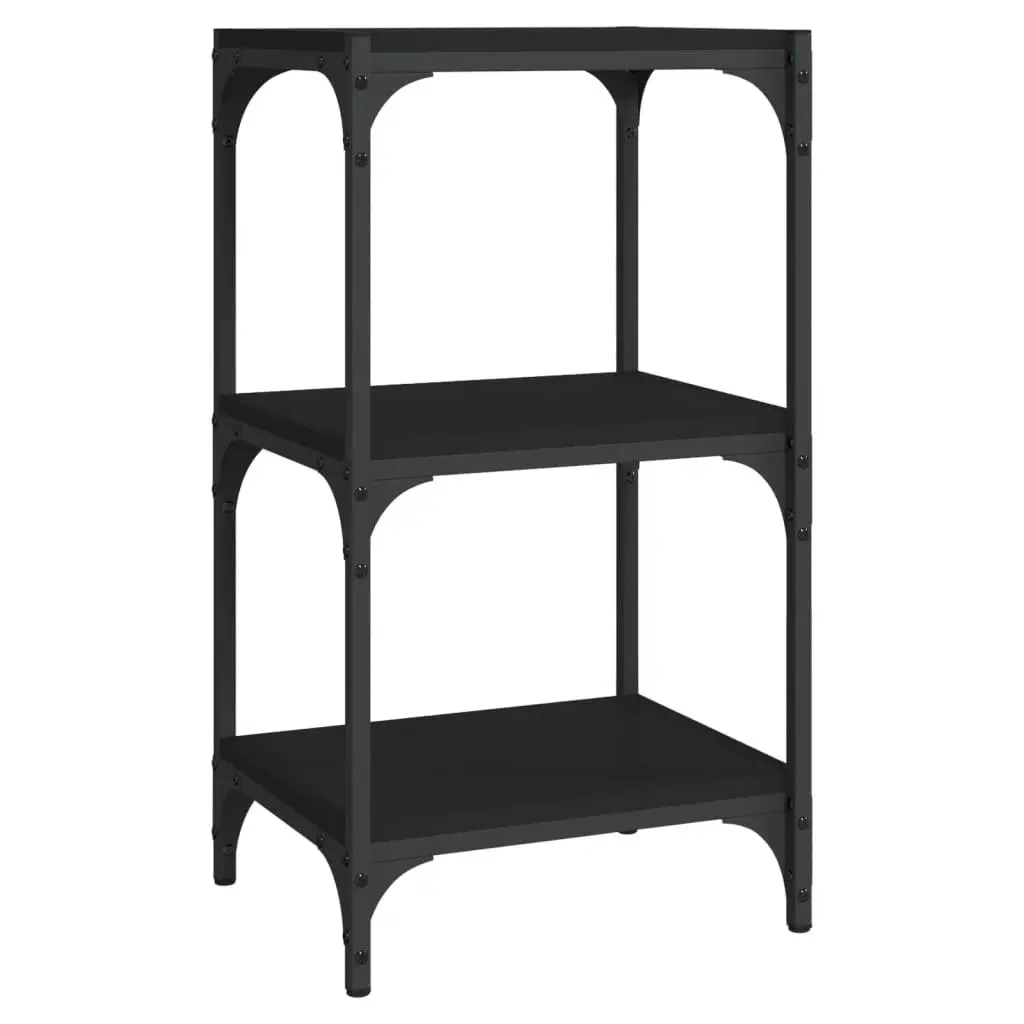 Book Cabinet Black 3-Tier Storage Shelf Engineered Wood Steel Frame Display Unit