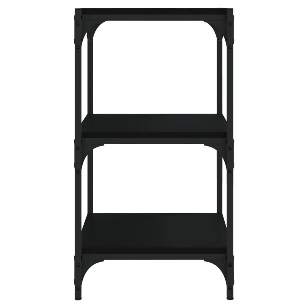 Book Cabinet Black 3-Tier Storage Shelf Engineered Wood Steel Frame Display Unit