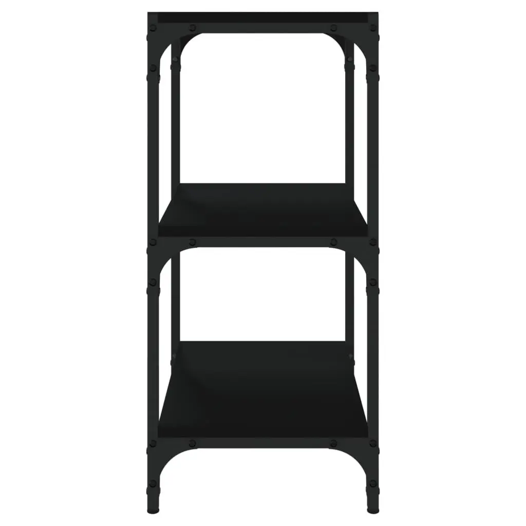 Book Cabinet Black 3-Tier Storage Shelf Engineered Wood Steel Frame Display Unit