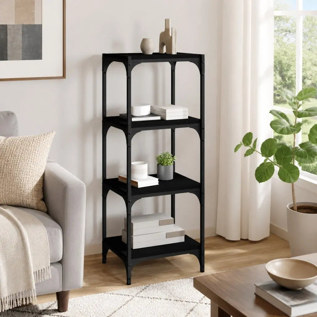 Book Cabinet Black 40x33x100 cm Storage Shelving Unit 4 Shelf Industrial Style