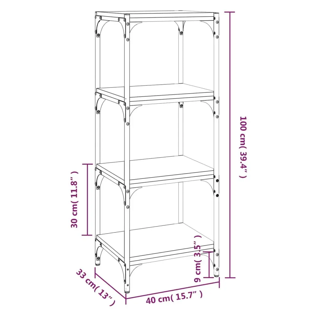 Book Cabinet Black 40x33x100 cm Storage Shelving Unit 4 Shelf Industrial Style