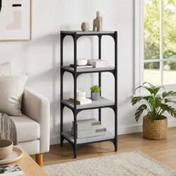 Book Cabinet Grey Storage Shelving Unit 4 Shelf Engineered Wood Steel Frame