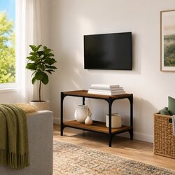 TV Cabinet Brown Oak 60x33x41 cm Industrial Style Storage Unit with Shelves