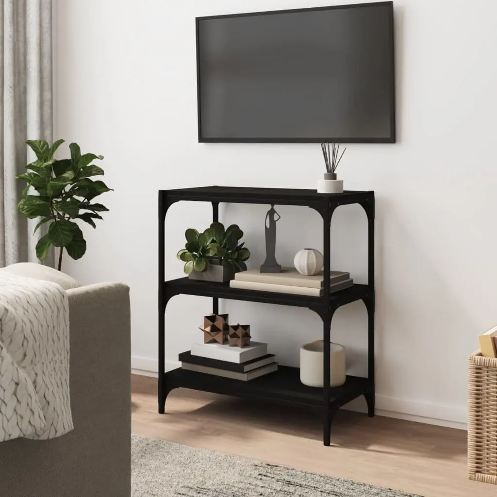 Book Cabinet Storage Shelf 60x33x70.5cm Black Industrial Style 3 Shelves