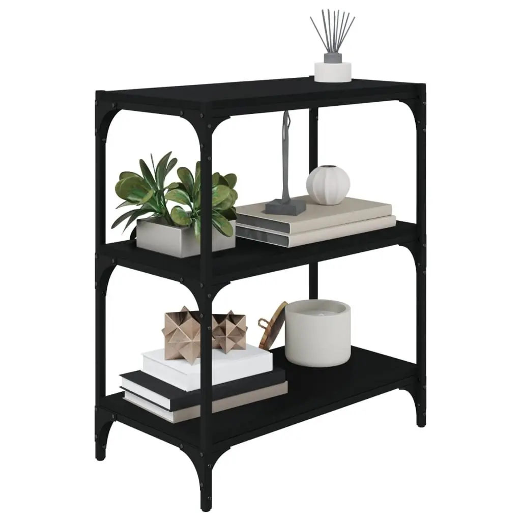 Book Cabinet Storage Shelf 60x33x70.5cm Black Industrial Style 3 Shelves