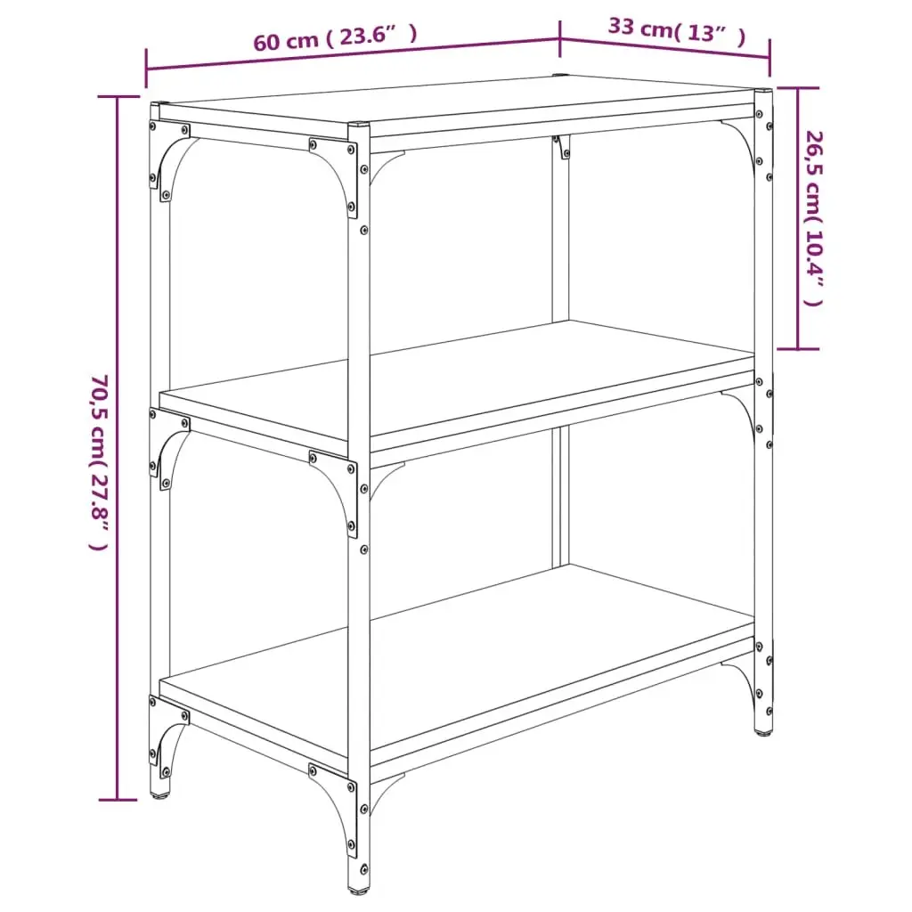 Book Cabinet Storage Shelf 60x33x70.5cm Black Industrial Style 3 Shelves
