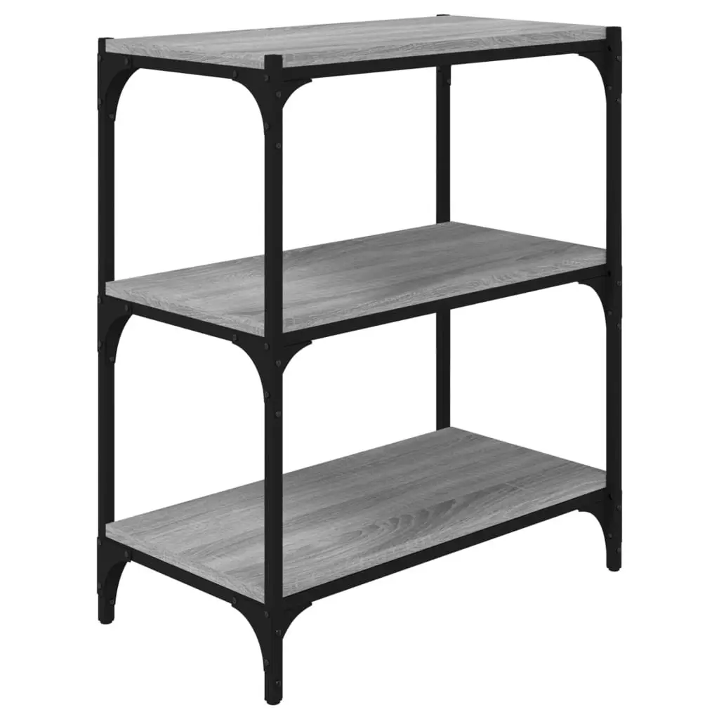 Book Cabinet Grey 3 Shelf Storage Unit Industrial Style Home Office