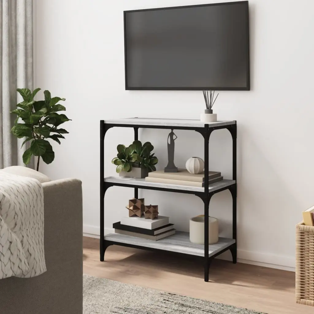 Book Cabinet Grey 3 Shelf Storage Unit Industrial Style Home Office