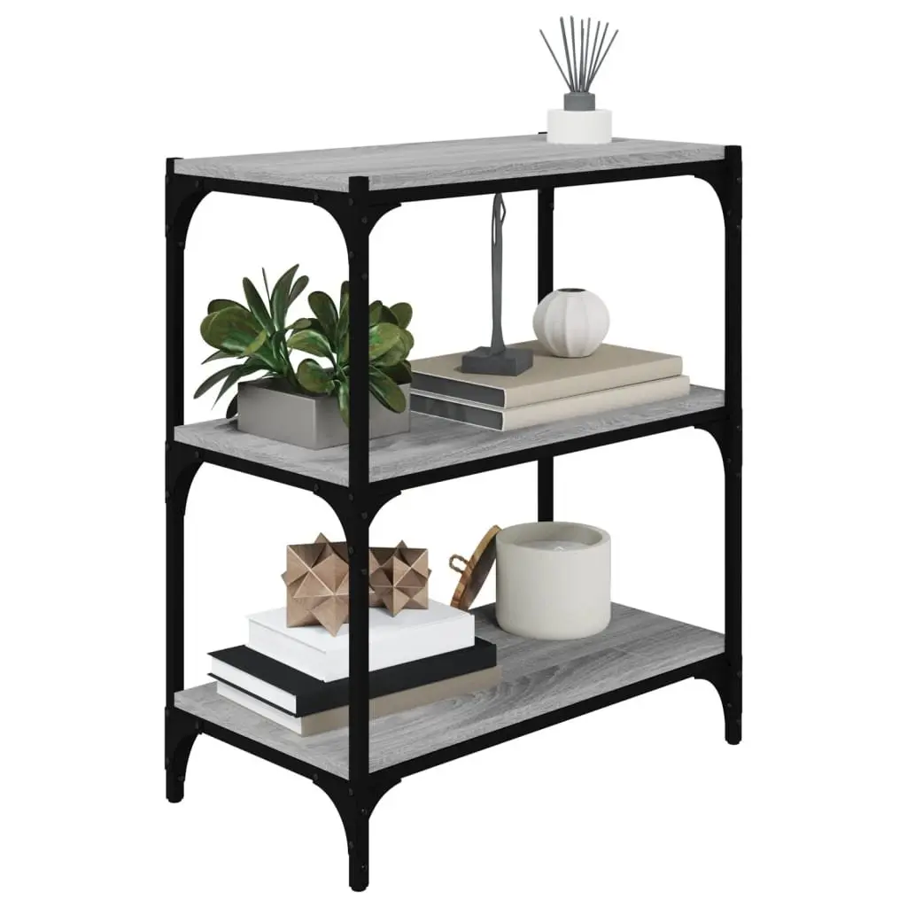Book Cabinet Grey 3 Shelf Storage Unit Industrial Style Home Office