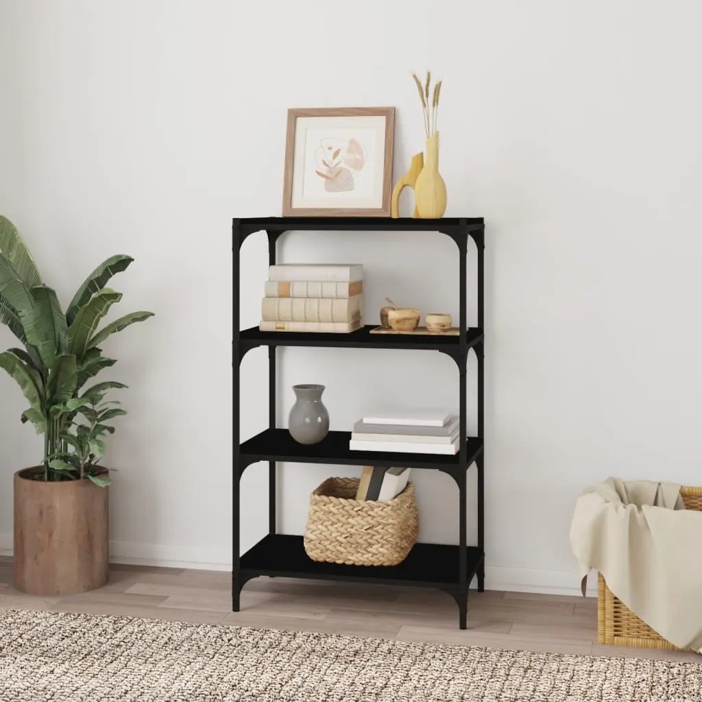 Book Cabinet Black 4 Shelves Storage Organiser Industrial Style Engineered Wood