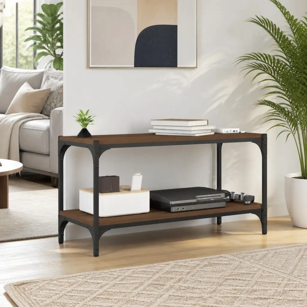 TV Cabinet Living Room Storage Unit 80x33x41cm Brown Oak with 2 Shelves