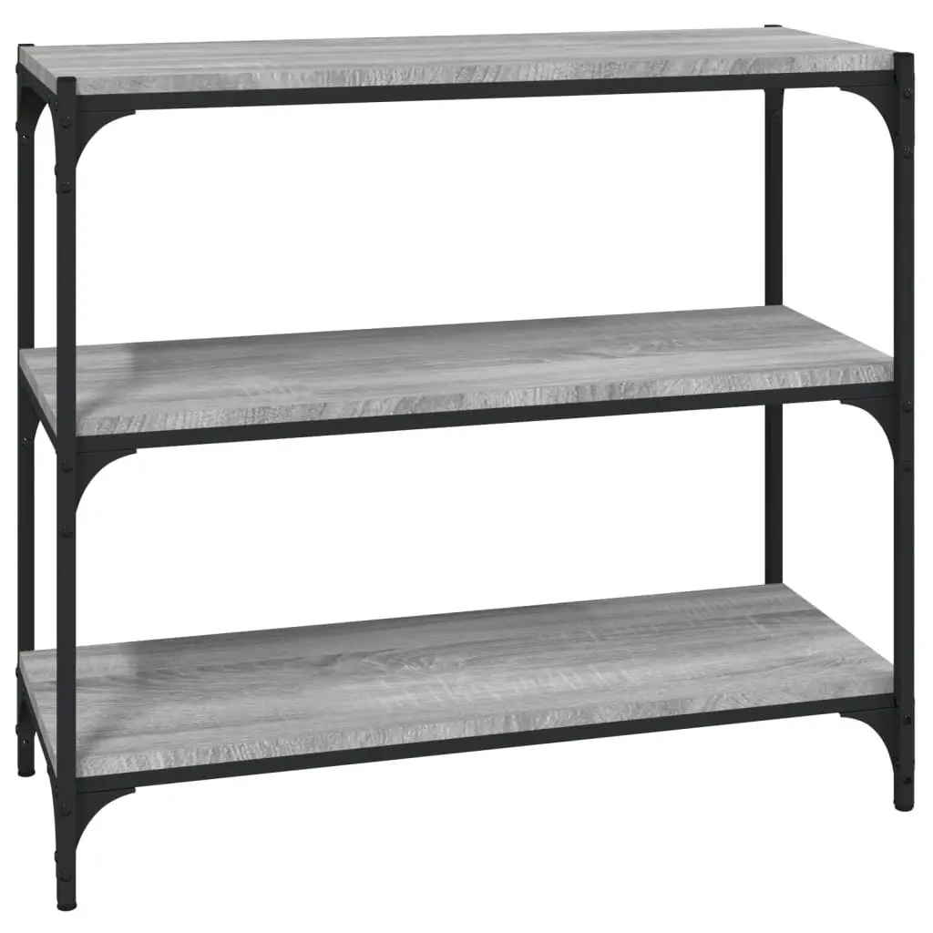 Book Cabinet Storage 3 Shelves Grey Engineered Wood Steel Frame Industrial