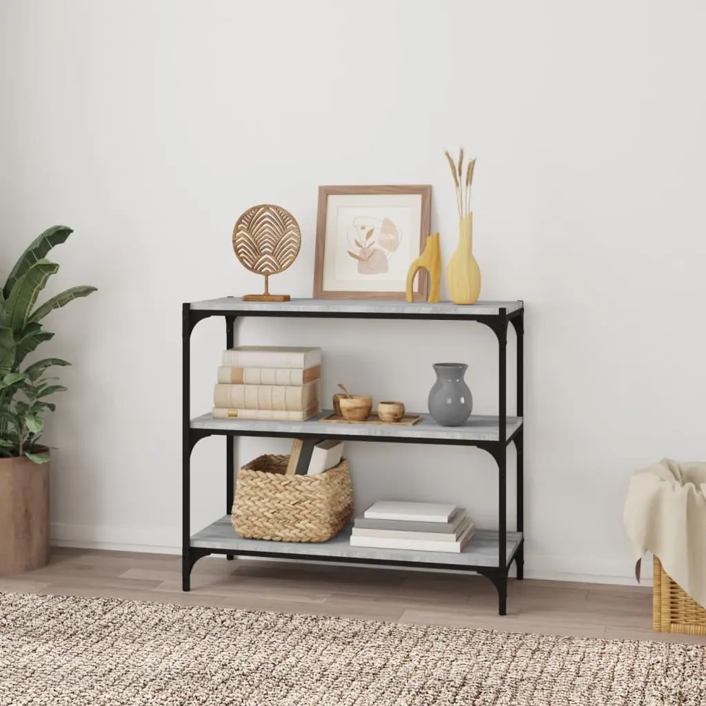Book Cabinet Storage 3 Shelves Grey Engineered Wood Steel Frame Industrial