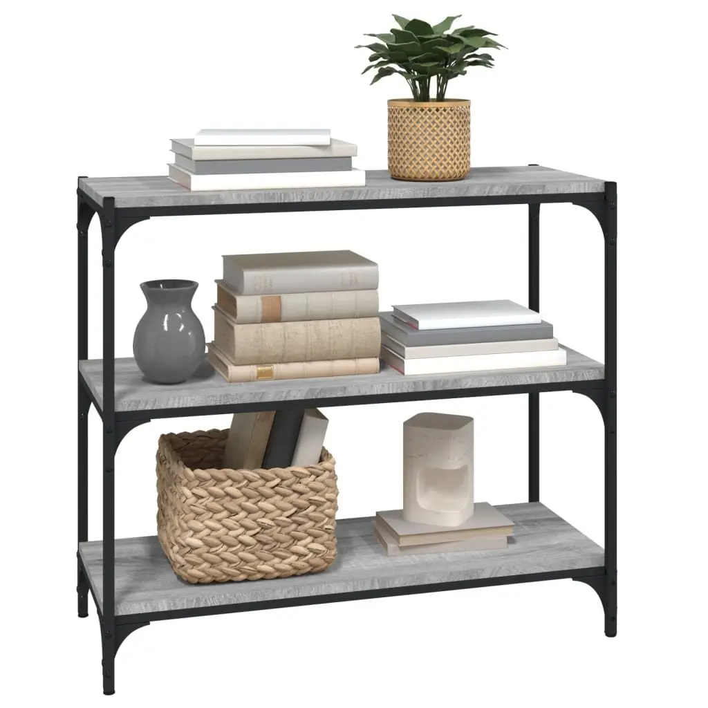 Book Cabinet Storage 3 Shelves Grey Engineered Wood Steel Frame Industrial