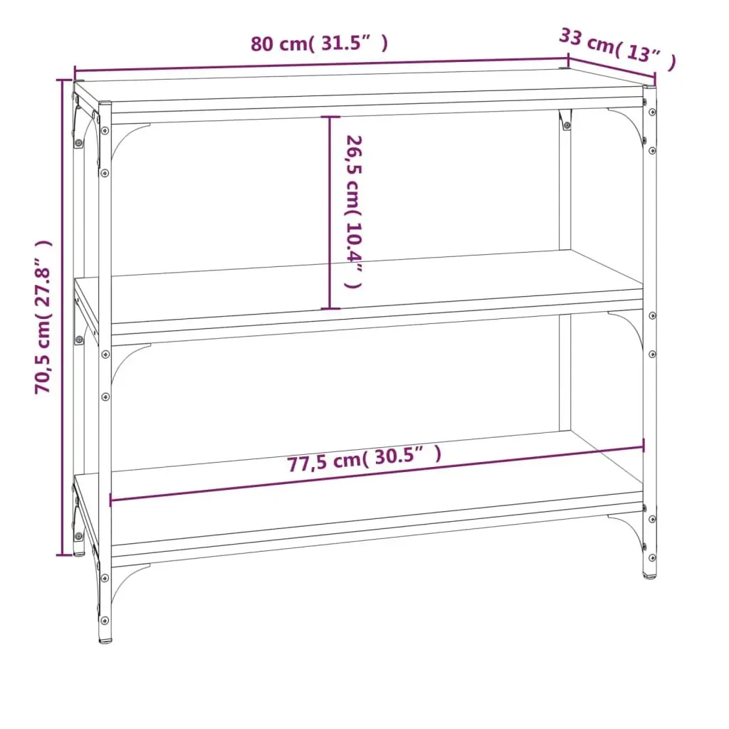 Book Cabinet Storage 3 Shelves Grey Engineered Wood Steel Frame Industrial