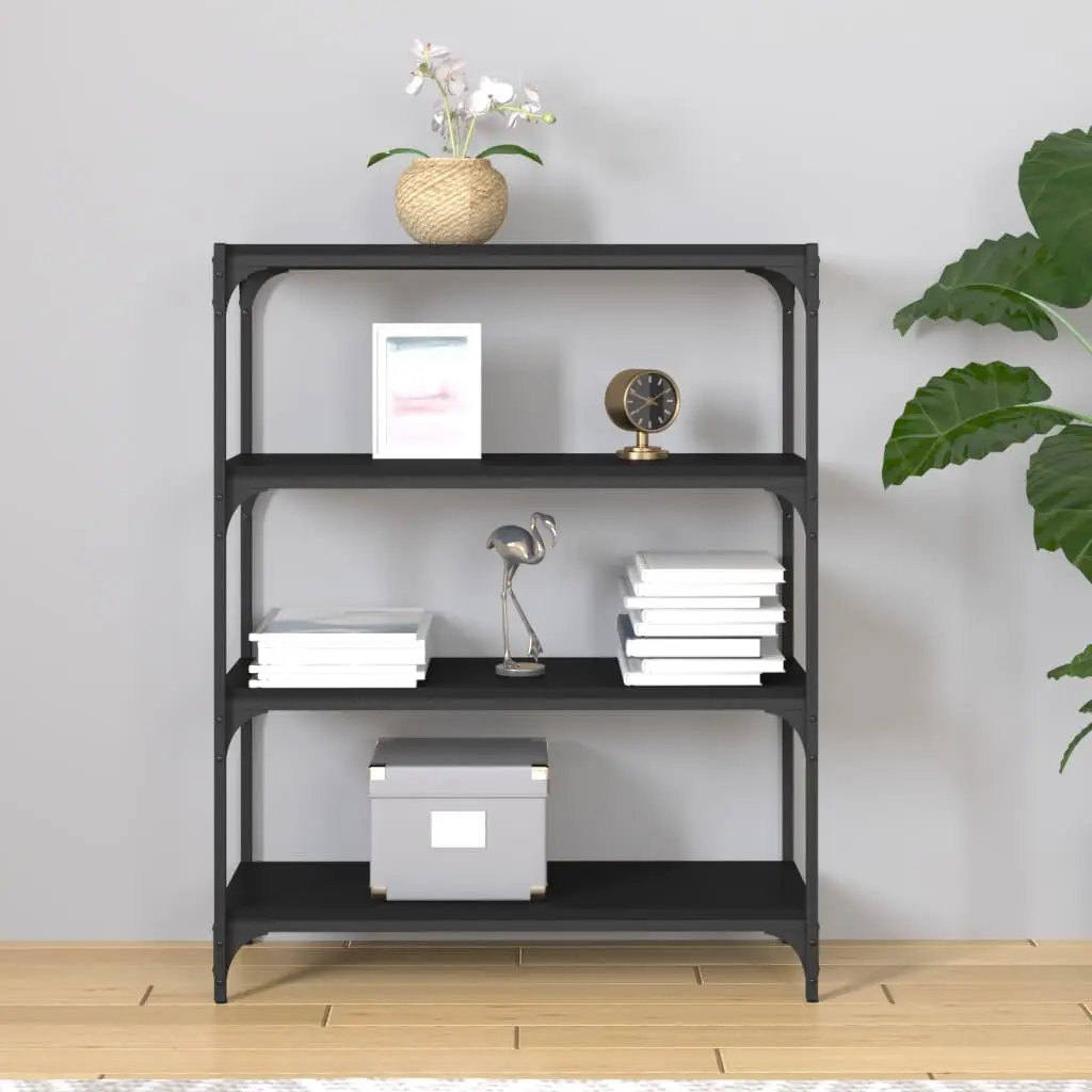 Book Cabinet Black 80x33x100cm 4 Shelf Storage Organiser