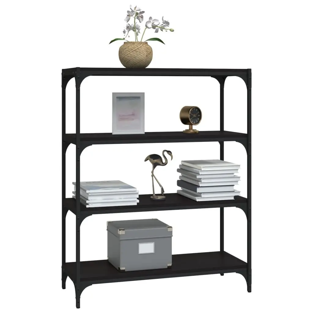 Book Cabinet Black 80x33x100cm 4 Shelf Storage Organiser