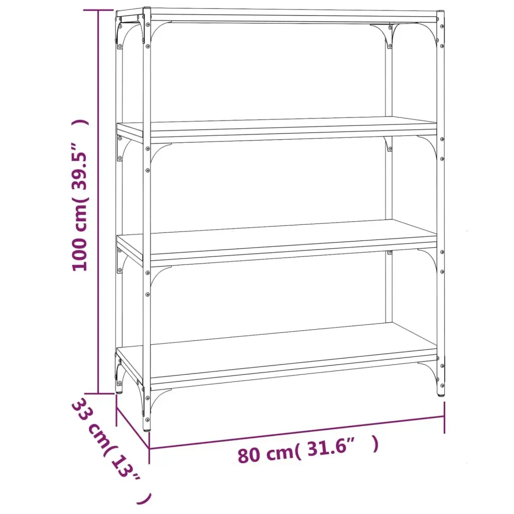 Book Cabinet Black 80x33x100cm 4 Shelf Storage Organiser